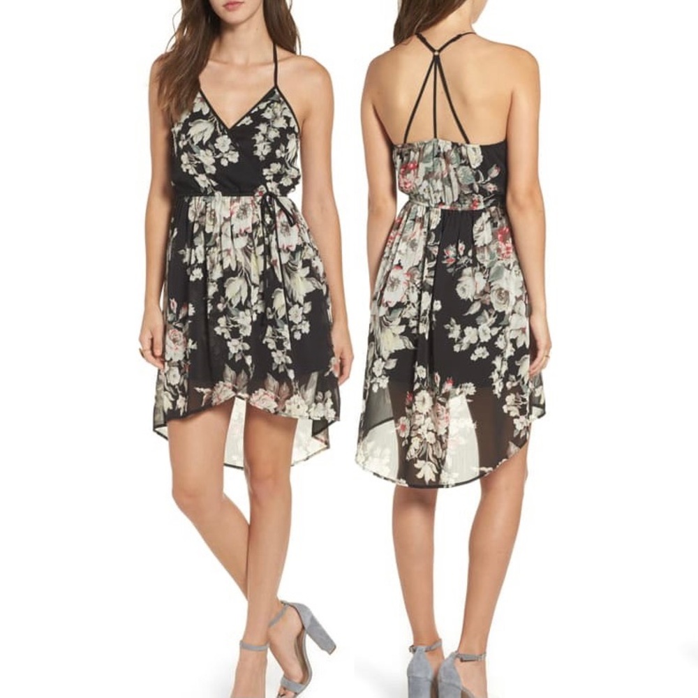 Floral Surplice High Low Dress